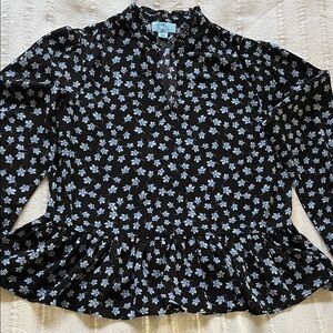 CeCe Black and White Floral Blouse